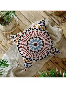 4 件套波西米亚风抱枕套，曼陀罗几何图案，带拉链，可机洗，适用于阳台、门厅、茶室、飘窗、床头柜、沙发、办公室、书房、儿童房、度假屋，四季皆宜（不含枕芯） - 彩色 - 查看 7