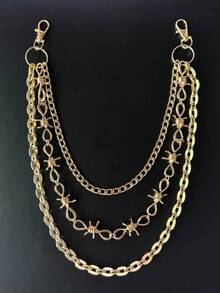 1pc European And American Fashion Multi-Layer Metal Chain Belt, Personalized Punk Thorn Alloy Waist Decor, Unisex Daily Street Party Wear Accessory, Men Jewelry - Gold - View 5
