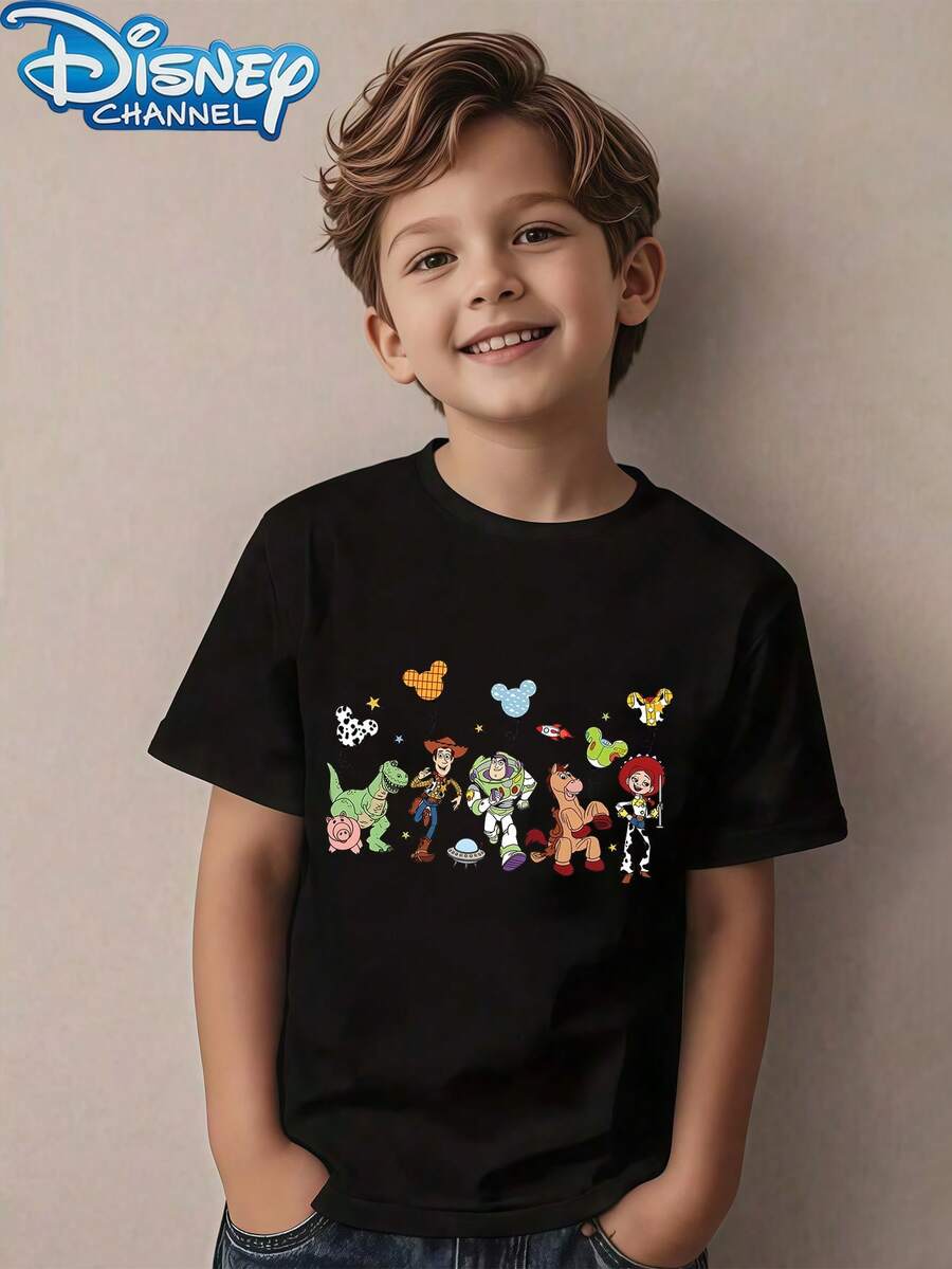 Disney 1pc Teen Boys Toy Story Character Group Print Short Sleeve Tshirt Boys Clothes Kids Clothes Boys Shirts Summer - màu đen - Xem 1