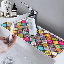 1 pieza Alfombrilla para grifo con estampado bohemio, de poliéster duradero, de secado rápido, fácil de limpiar, adecuada para cocina y baño, fácil instalación, decoración diaria, regalo, alfombrilla de baño, alfombrilla de grifo duradera, accesorio de grifo - Multicolor - Ver 3