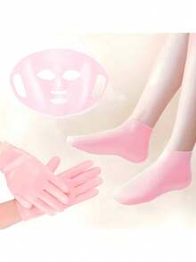 5-Pack Silicone Moisturizing Socks Set, 1 Pair Gloves And 1 Pair Foot Covers, Unscented, Super Tough, Non-Slip, Perfect Fit For Cracked Skin, Reusable Spa Socks For Softening Feet And Hands, Ideal For Cracked Heels And Rough Hand Care - 粉紅色 - 查看 2