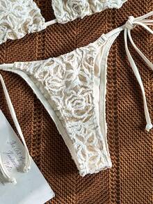 Bộ bikini nữ gợi cảm, đính sequin, kiểu buộc dây, thích hợp cho kỳ nghỉ hè, đi biển. - màu trắng nhạt - Xem 6