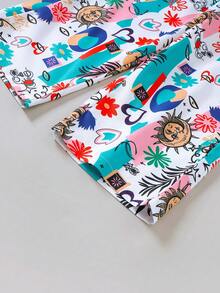 2 piese/set ținută de vară pentru fete, maiou de culoare uni asortat cu pantaloni drepți cu imprimeu, stil fashion street tineresc - Verde - Vizualizare 6