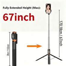 Gậy selfie Bluetooth có thể kéo dài 67 inch với chân máy gập một chạm, thích hợp cho phát trực tiếp và chụp ảnh. - C11 - Xem 3