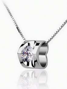 Collar con colgante con forma de corazón incrustado de circonita de plata de ley 925, adecuado para uso diario y como regalo - Blanco - Ver 6