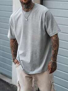 Men's Solid Color Short Sleeve T-Shirt, Comfortable, Breathable, For Summer. - Grey - View 2