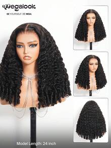 MEGALOOK 深卷发，发尾带指旋，6x4蕾丝前假发，16-30英寸，自然黑，180%密度，预先拔毛，自然发际线，适合女性度假、旅行、节日、角色扮演、校园、学校、婚礼、露营、假日等场合，休闲时尚风格。 - SNatural - 查看 9