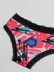 Bộ 5 quần lót nữ Dircho in họa tiết ngẫu nhiên, cạp chun co giãn tương phản, chất liệu mềm mại, co giãn tốt với các họa tiết hoa, graffiti và trái tim, thoáng khí, thích hợp mặc hàng ngày. - Nhiều màu - Xem 7