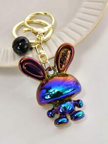 Lindo llavero de conejo de orejas largas de dibujos animados y colorido, colgante de figurita brillante, accesorio de campana femenina, dije para bolso, anillo creativo para llaves de coche, pequeño regalo - Multicolor - Ver 6