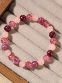 1pc Lovely Autumn/Winter Jewelry, Pink Synthetic Garnet, Pink Quartz, Strawberry Quartz Bracelet, Suitable As Gift For Girlfriend, Women's Accessories, Handmade Bracelet, Jewelry - Multicolor - View 4