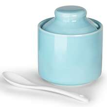 GDCZ 1 pièce Pot à sucre ou pot à sel en céramique avec couvercle et cuillère, décoration de table de cuisine, capacité de 8 oz, utilisation pour restaurant en libre-service, impression de design haut de gamme, facile à nettoyer - Multicolore - Voir 24