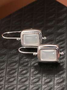 1 Pair Elegant Sophisticated Square Pendant Earrings, Suitable For Women's Daily Wear, Also An Ideal Surprise And Perfect Gift For Families And Women On Vacation And Banquets - Silver - View 8