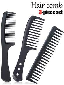Bộ 3 lược răng to bản, lược chải tóc chuyên nghiệp bằng sợi carbon dành cho nam và nữ, dùng được cả khi tóc ướt và khô, tóc xoăn dài, chống tĩnh điện, chịu nhiệt, giảm rụng và gãy tóc (3/1 cái) - màu đen - Xem 7