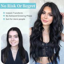 AISI HAIR Black Wig For Women, Long Wavy Lace Hairline Middle Part Synthetic Heat Resistant Wig For Daily Party-26 Inch - 黑色 - 查看 5