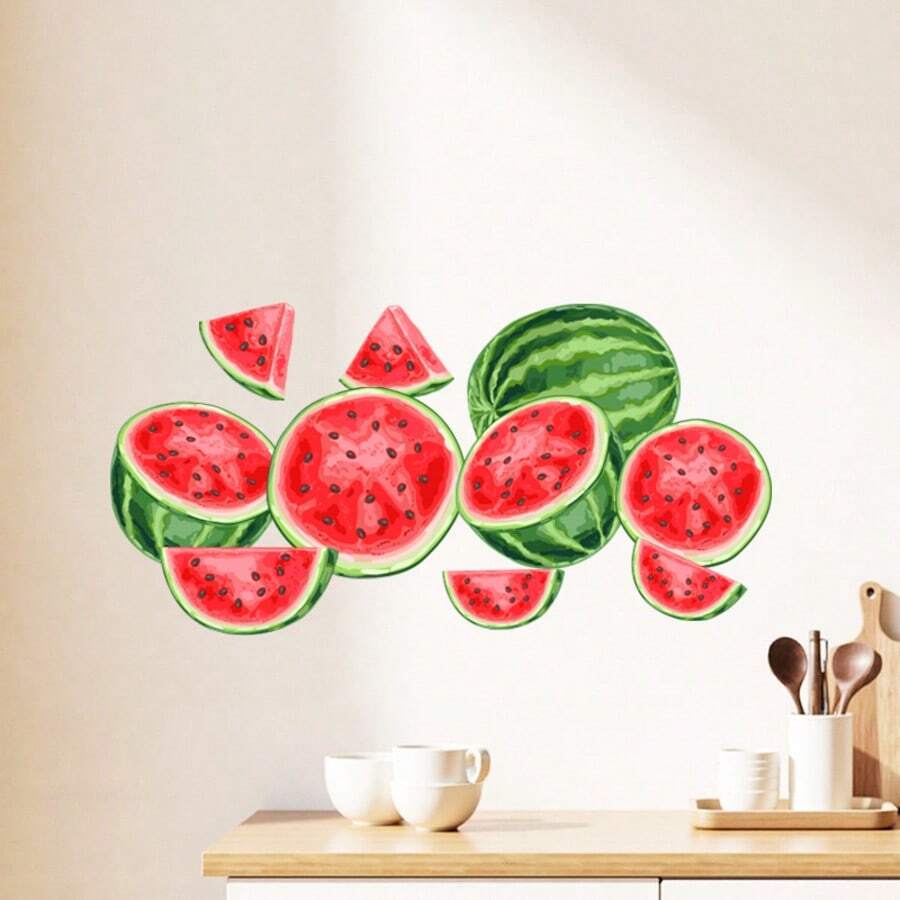 1set Watermelon Wall Stickers, Self-Adhesive Paper, Suitable For Home Decoration, Room Decoration, Kitchen Decoration, PVC Waterproof Material, Removable - Self-adhesive - View 1