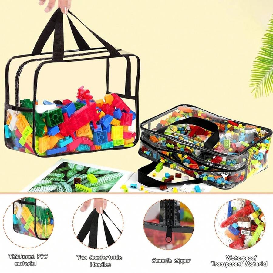 1-3 piezas de bolsa de almacenamiento de juguetes de PVC transparente, bolsa de almacenamiento de rompecabezas de playa, impermeable para viajes con cierre de cremallera, bolsa para lavar y enjuagar. - 1 pieza - Ver 1