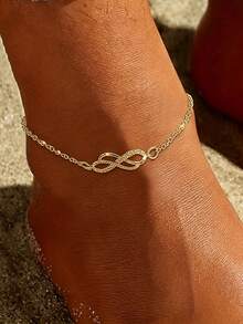1pc Fashionable Double Layer Infinity Symbol Anklet, Summer Minimalist Style Ankle Chain, Suitable For Women's Daily And Beach Vacation Wear (Material Is Iron, Avoid Water Contact, Avoid Pulling Hard) - Golden Infinity Symbol - View 2