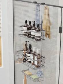 3-Tier Over-The-Door Shower Caddy, Large Capacity With 2 Soap Dishes And 8 Hooks, Rust-Proof Easy Installation, Suitable For Bathroom Door, Black, Bathroom Accessory, Room Decor - Multicolor - View 10