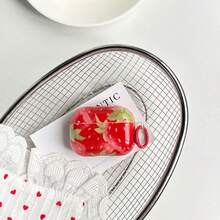 Spring Bright Red Pink Strawberry Leaf Cute Pattern Glossy Surface Earphones Cover Case For AirPods 1 2 3 4 Pro Pro2 Pro3 - Red - View 2