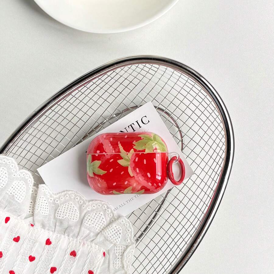 Spring Bright Red Pink Strawberry Leaf Cute Pattern Glossy Surface Earphones Cover Case For AirPods 1 2 3 4 Pro Pro2 Pro3