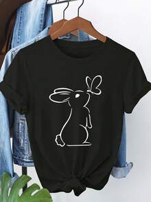 Camiseta de manga corta con estampado de conejo y maosa 5012 - Negro - Ver 2