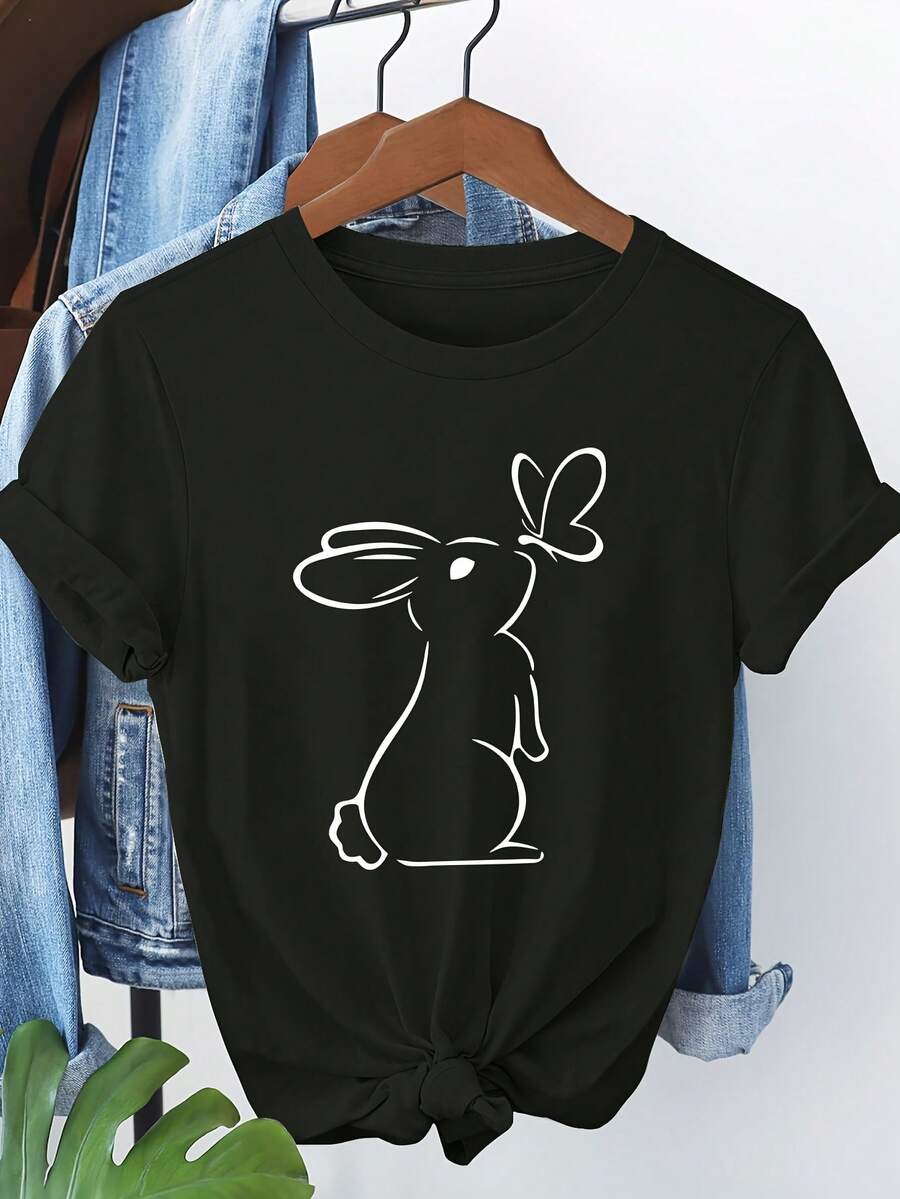 Camiseta de manga corta con estampado de conejo y maosa 5012