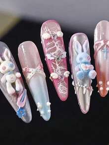 3D美甲模具 DIY饰品 朋克兔子美甲模具 趣味蝴蝶结爱心可爱兔子透明工具 家居Y2K美甲工艺品 - 無色 - 查看 3