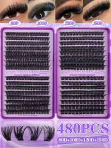 640/480/200 pièces Faux cils individuels segmentés D-Curl en livre, utilisation maison DIY, facile à appliquer, volumineux et adapté aux débutants, tenue longue durée, épais et portables, mélange de faux cils naturels doux, design classique en faisceaux croisés - D - Voir 13