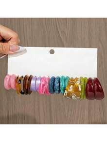 10pcs/40pcs Assorted Color Acrylic Resin C-Shape Hoop Earrings Set, Asymmetrical Colors - Colorful - View 11