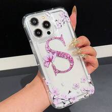 5-In-1 Flower & Letter S Pattern Protective Case Set: Phone Case + Charger Head Cover + Cable Protector + Storage Cord, TPU Shockproof Full Coverage Phone Case Compatible With Apple 16, 15, 14, 13, 12, 11 Pro Max - Clear - View 3