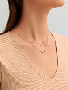 1 件女士闪亮双层 V 形堆叠吊坠项链，时尚个性化奢华风格简约精致颈链，适合日常佩戴和节日礼物 - 銀色 - 查看 3