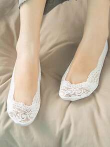 1/5双蕾丝花朵拖鞋袜，女士夏季透气硅胶防滑隐形踝袜，镂空芭蕾舞袜，圣诞礼物 - 常規款 - 查看 4