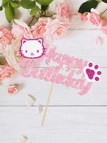 1pc Pink Glitter Cat Birthday Cake Topper, Cat Paw Cake Decoration, Suitable For Girls Children Birthday Party, Cute Cat Theme Cake Decor - Cat - View 5