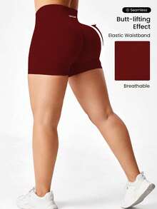 TNTOR Plus Size Women's Elastic Yoga Shorts, High Waist Tummy Control Tight Shorts For Workout, Fitness, Cycling, Butt Lifting, Comfortable For Exercise Enthusiasts Sports - Burgundy - View 6