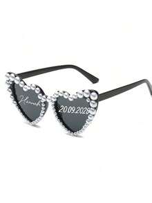 Customized Black Heart-Shaped Fashionable Glasses - Stylish And Elegant, Decorated With Pearl Elements. Suitable For Brides-To-Be, Future Wives, Bridesmaids, Maids Of Honor, Weddings, Bridal Showers, Bachelorette Parties - Multicolor - View 10