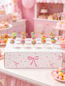 1pc Pink Bow Lollipop Display Stand, Suitable For Baby Shower Party, Dessert Display Decor, Pink Bow Birthday Decoration, 1st Birthday Party Supplies, Baby Shower Party Favor, Home Decor, Desktop Decor, 15-Hole Paper Candy Rack For Birthday, Baby Shower, Wedding, Party Decoration - Pink Bow - View 5