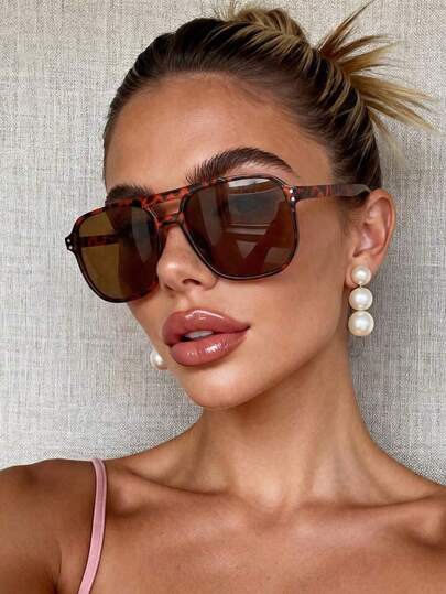 1 Pair Unisex Pilot Frame Leopard Print Glasses, Suitable For Beach, Driving, Travel, Runway, Party And Other Occasions, Ideal Beach Accessory For Women