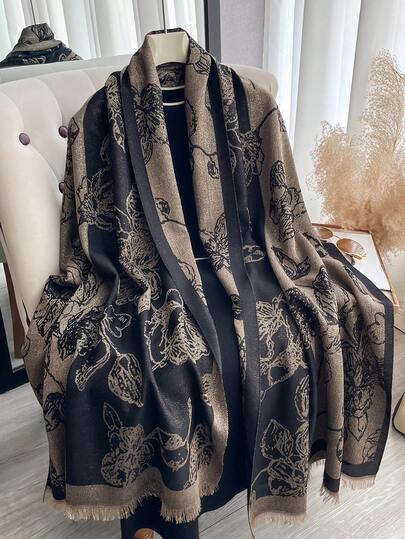 1pc Elegant Floral Patchwork Pattern Jacquard Gold Thread Scarf, Women's Versatile Air-Conditioned Room Shawl, Spring/Autumn Outerwear, Suitable For Daily Matching And Outdoor Use
