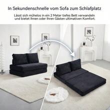 Cama conversível, poltrona, sofá sem estrutura, sem necessidade de montagem, com tecido chiffon, para salas de estar, salas de leitura e quartos, na cor preta, com textura de veludo cotelê macio. - Preto - Ver 5