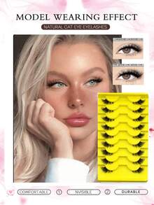 9 Pairs Wispy Cat Eye Half Lashes, Soft, Fluttery, Natural-Looking Faux Mink Lash Strips, Suitable For Daily Makeup (6-13mm) - View 3