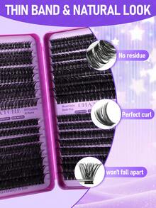 640/480/200 pièces Faux cils individuels segmentés D-Curl en livre, utilisation maison DIY, facile à appliquer, volumineux et adapté aux débutants, tenue longue durée, épais et portables, mélange de faux cils naturels doux, design classique en faisceaux croisés - D - Voir 11