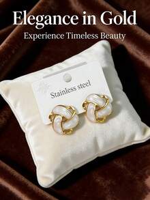 Vintage Gold Earrings, 18K Gold Plated Stainless Steel, Unique Fashion Geometric Flower Design, Hypoallergenic Studs, Perfect For Parties, Beach, Mother's Day, Valentine's Day, Birthday Gifts, Elegant Dangle Earrings - Multicolor - View 4