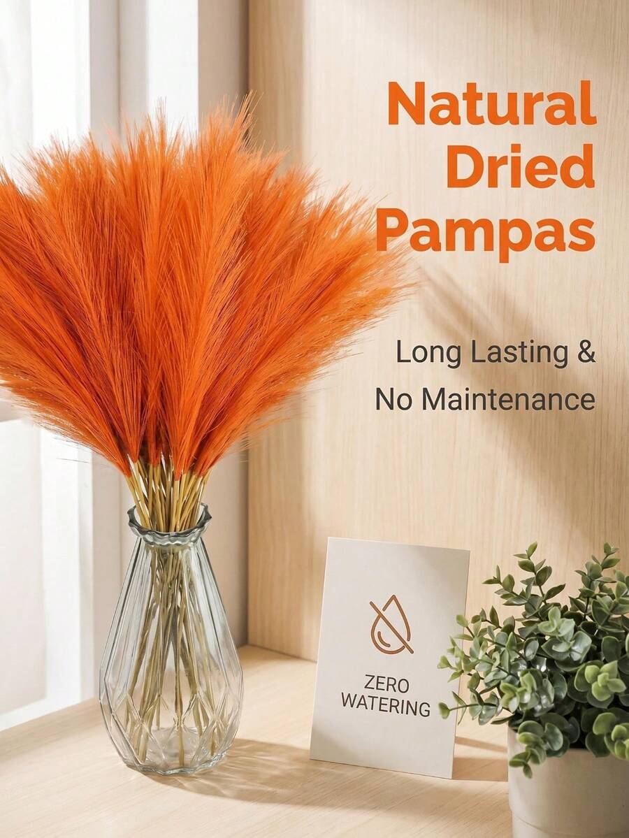Lebendiges Orange 18 Stücke Pampasgras Imitat Set - 22 Inches hoch für Hochzeit, Party, Wohnzimmer und Schlafzimmer Dekoration, ohne Vase, Frühlingsdekoration, Valentinstag, moderner einfacher nordischer & bohemian Stil, perfekt für Zuhause, Vasen, Hochzeiten, Partys, Wohnzimmer, Schlafzimmer, Hotel, Galerie, DIY Wand, Bürotisch, Geburtstags- und Abschlussgeschenke, Herbst- und Rückkehr-zur-Schule-Dekoration - Orange - Übersicht 1