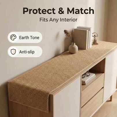 1pc Brown Faux Jute Decorative Pad/Natural Texture Furniture Protective Mat, Suitable For Cabinets, Countertops, Vanities, Entryway Tables Etc., Timeless Neutral Style Fits Bohemian, Modern Minimalist, Nordic, Farmhouse And Japanese Fusion Home Decor, Adds A Warm And Understated Elegance To Any Space