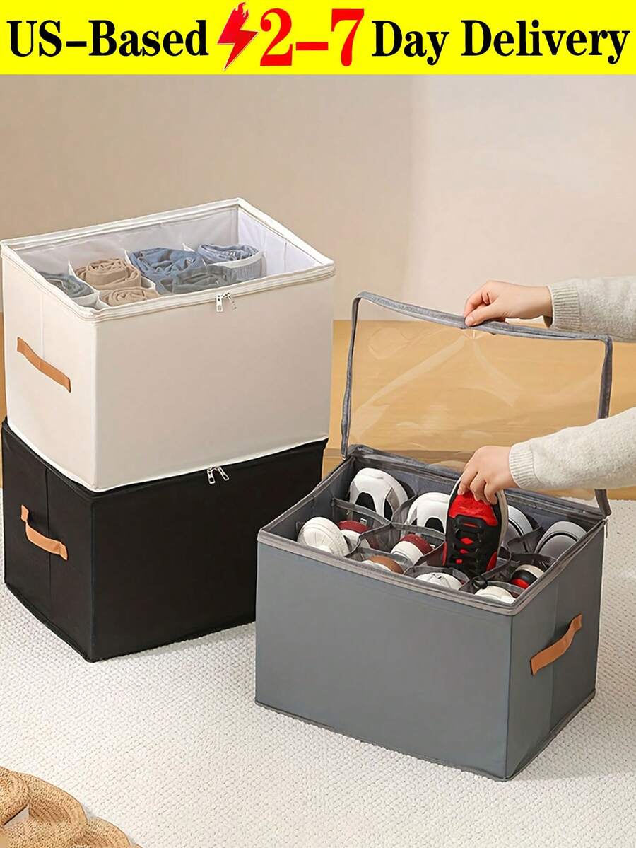 Space-Saving Foldable Shoe Box With Lid With Clear Window Sturdy Dust-Proof Storage Box For Unisex Adults Sleek Foldable Fabric Shoe Storage Box Ideal For Under Bed Shoe Bag Travel Essential Storage Cruise Must Haves Organizer Vacation Essentials College Dorm Room Accesoires Organziers Necessities