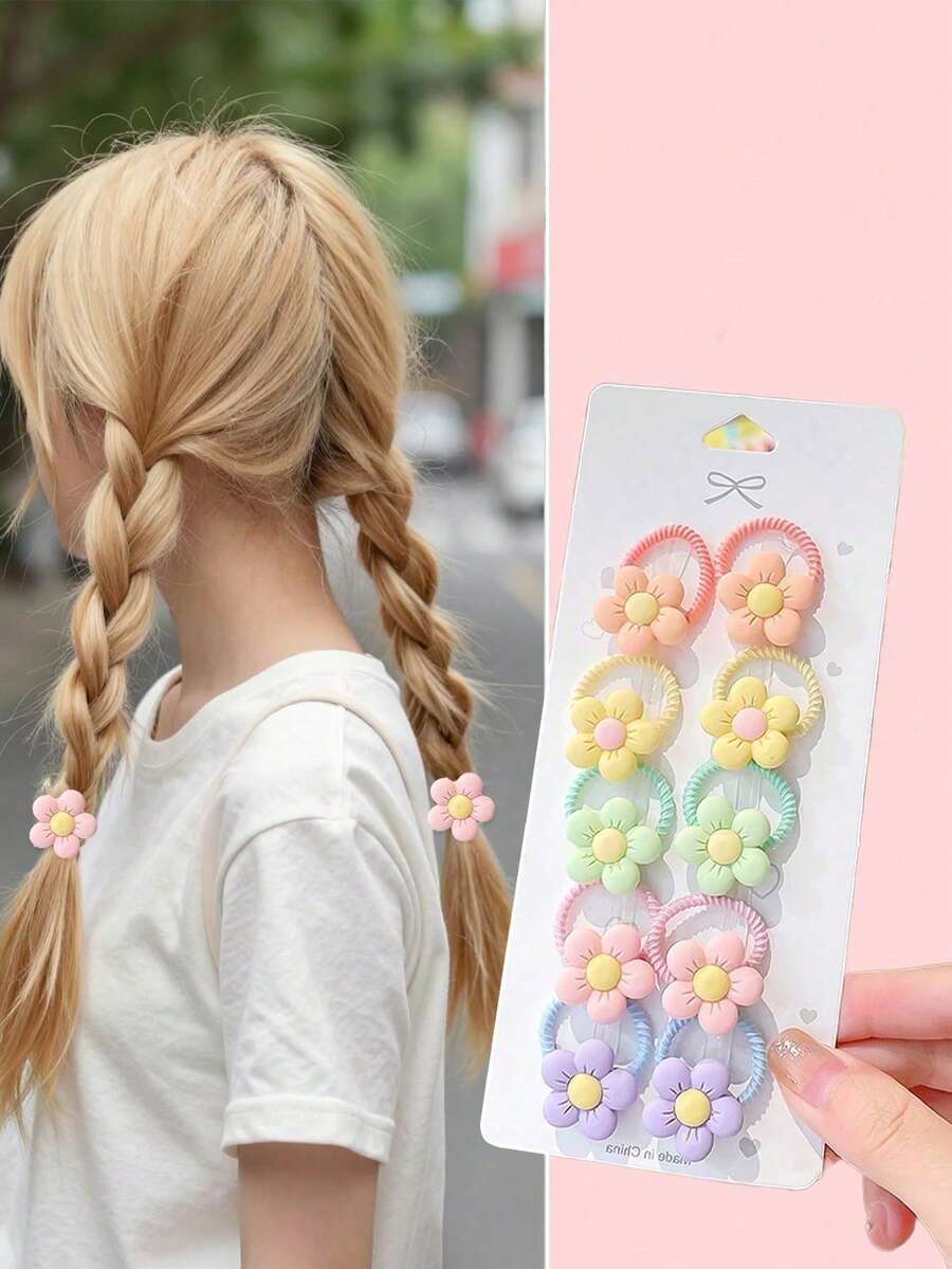 10pcs/Pack Colorful Bowknot Hair Ties, Cute Girl Elastic Hair Bands, High Elasticity No Damage Daily Use - Multicolor - View 1