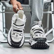 Men's Retro Chunky Dad Shoes, Lace-Up Thick Sole Height Increasing Casual Sports Sneakers For Streetwear - trắng - Xem 3