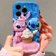 Disney Lilo & Stitch Phone Case, Cute Stitch & Angel Couple With Cupcake Print, Blue Pink Plush Texture Protective Cover For IPhone 17, 16, 15, 14, 13, 12, And 11 Pro Models. Made Of Durable TPU With Shockproof Protection. A Fun Gift For Family, Friends, Birthdays, Holidays, And Special Occasions. - trắng - Xem 5