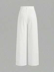 Mono de diseño minimalista Vela Rue con cierre de gancho y cremallera, pantalones anchos de color azul marino sólido semitransparente y ligeros, pantalones anchos de moda para todas las estaciones - Blanco - Ver 2