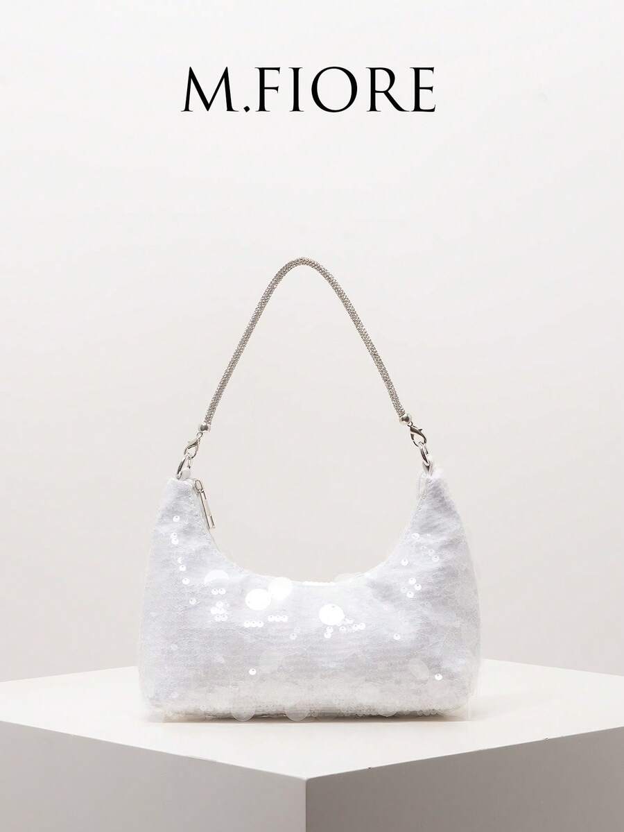 Sequin Shoulder Bag, Elegant Ladies Handbag, Suitable For Evening, Party, Graduation, Wedding, Women's Gift - White - View 1